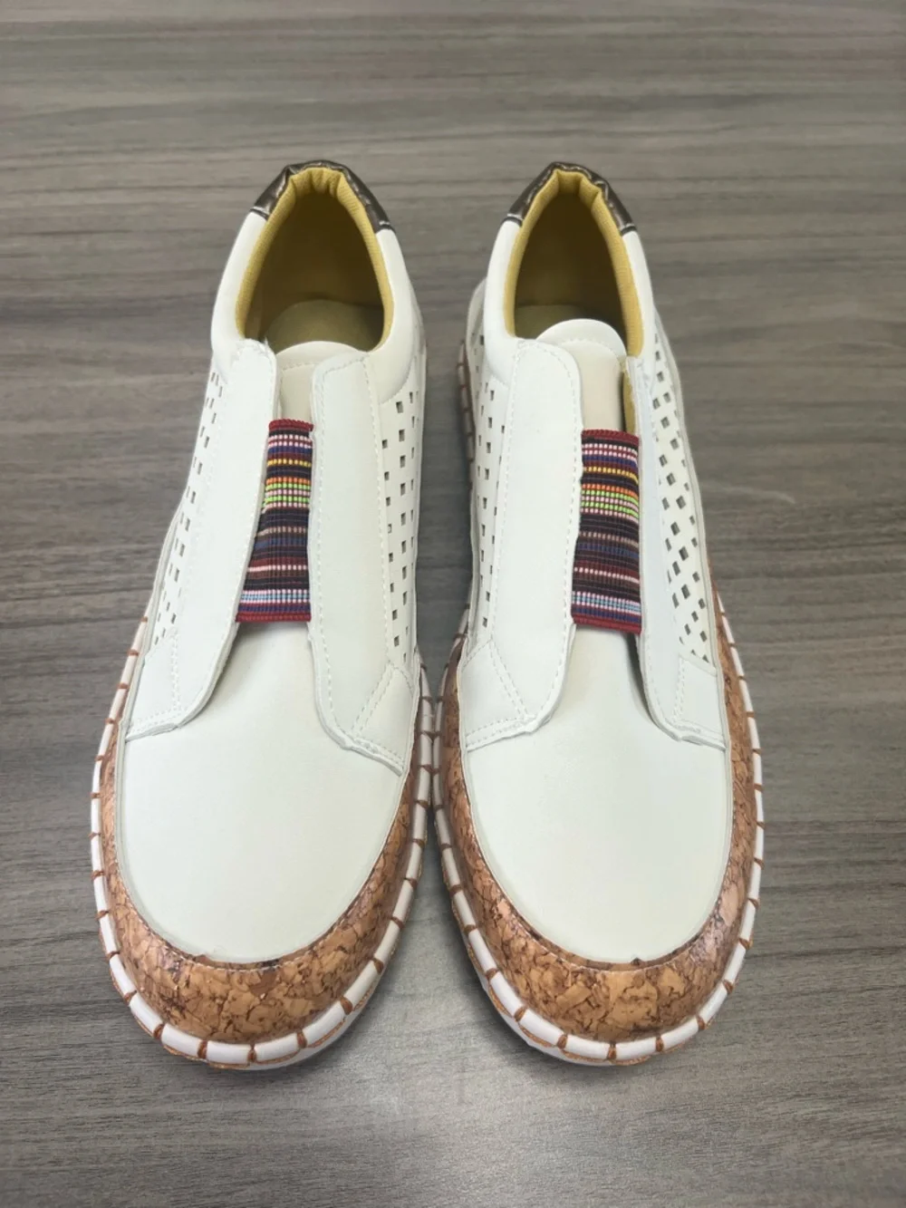 White Perforated Slip-On Espadrille with Striped Elastic Accent